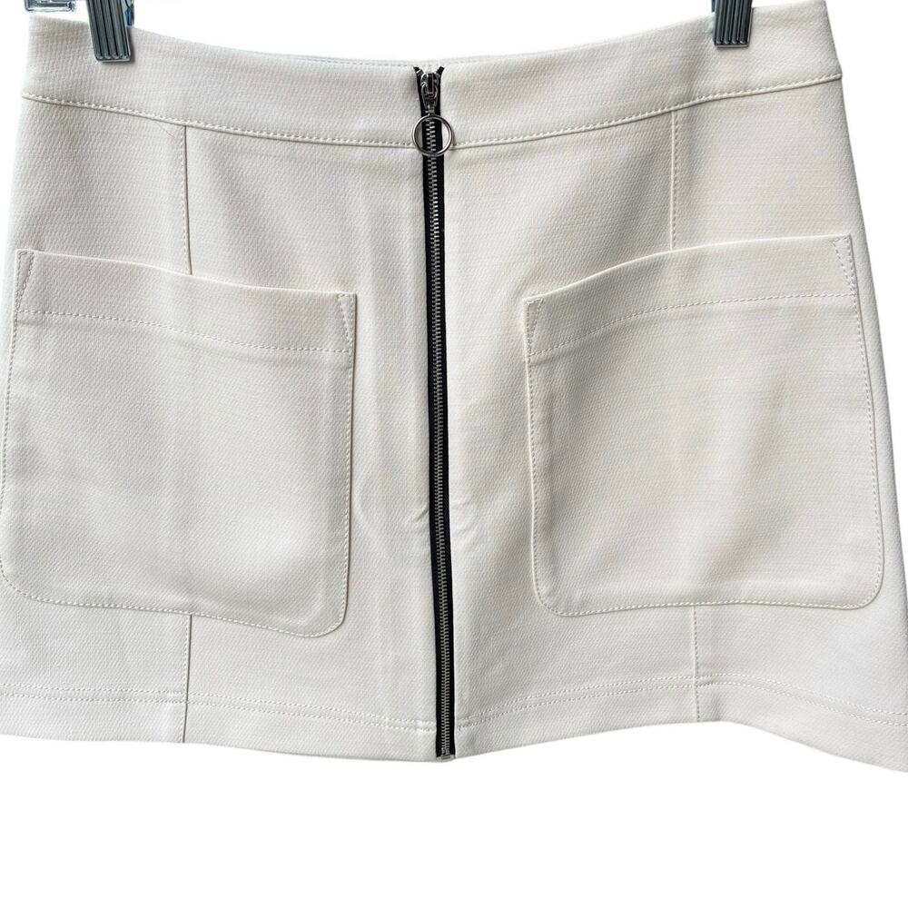 Rachel Roy Skirt Pockets Zip Up Mini Off White Black Silver Zipper Sz 4 NWT NEW